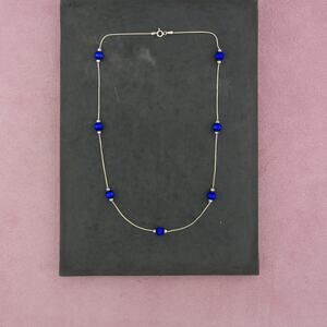 sterling silver blue cats eye bead station necklace size 17in